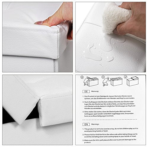 Baúl Puff Taburete para almacenaje Plegable Carga Máxima de 300 kg Blanco 110 x 38 x 38 cm. Packaging. Características. LSF75WT. SONGMICS