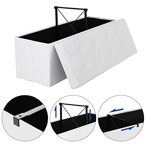 Baúl Puff Taburete para almacenaje Plegable Carga Máxima de 300 kg Blanco 110 x 38 x 38 cm. Packaging. Características. LSF75WT. SONGMICS