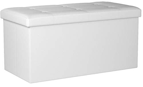 Vista general del Baúl con asiento plegable Puff para Almacenaje Carga máxima de 300 kg Blanco, 76 x 38 x 38 cm. LSF106. Songmics
