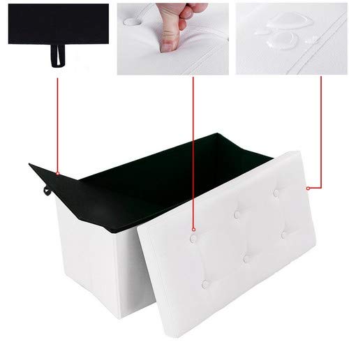 Características de la Banqueta plegable Puff con Baúl para Almacenaje Carga máxima de 300 kg Blanco, 76 x 38 x 38 cm. LSF106. Songmics