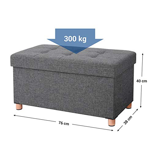Medidas y peso soportado por la Otomana con patas baja con Almacenamiento Plegable Rectangular Tapizado con acolchado de Esponja de Madera Maciza y Tapa Gris Oscuro LSF16GYZ. SONGMICS