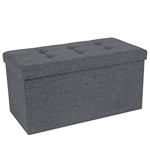 Taburete Plegable para almacenaje Lino Gris oscuro. 76 x 38 x 38 cm LSF47K. Songmics