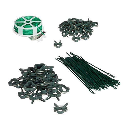 Verde Set de Soportes para Plantas, 110 Piezas, Clips, Alambre con cúter, Tutor para Rosas, Adultos Unisex, 2,00 x 8,00 x 12,30cm. Relaxdays