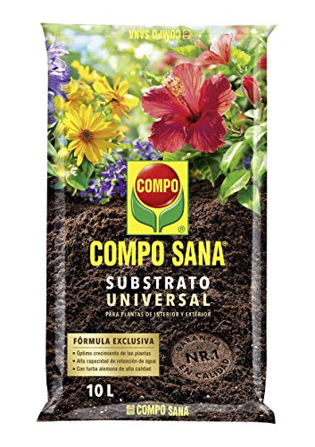 Compost Universal de Calidad para macetas con 12 semanas de abono para Plantas de Interior, terraza y jardín, Substrato de Cultivo, 10 L. Compo Sana | maxjardin