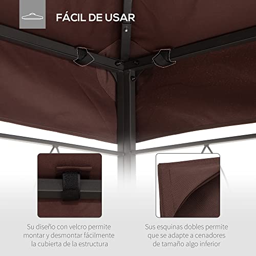 Detalle de esquina interior con sujeción con velcro a la estructura del techo de reemplazo para carpas de 3x4 m color marrón Outsunny