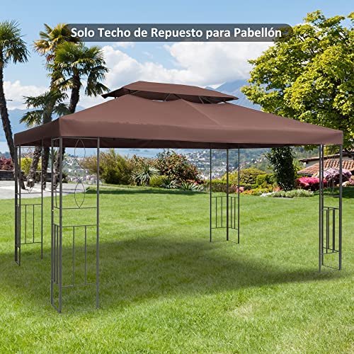 Vista en jardín del techo de reemplazo para carpas de 3x4 m color marrón Outsunny montado en estructura