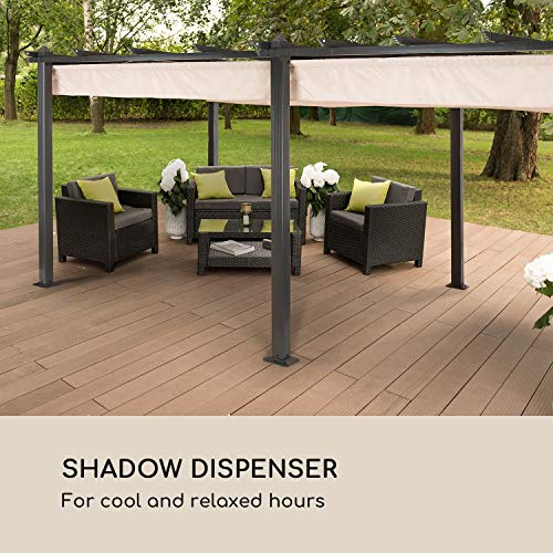 Vista en terraza del Techo corredero de sustitución de pérgola Pantheon de Blumfeldt de 3 x 6 m montado en patio