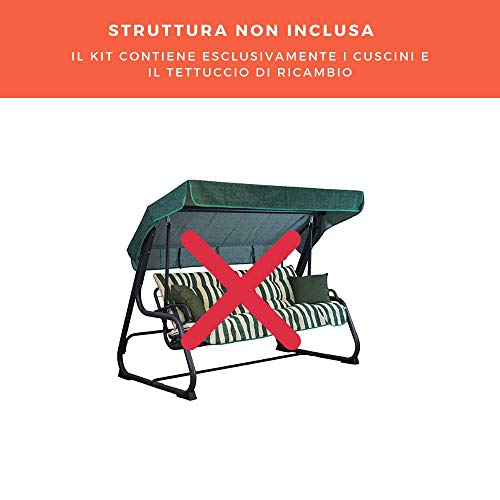 Cojines para balancín de 4 plazas. Incluido también el techo a juego. 100% Fabricado en Italia. Ideal para exteriores (jardines y patios). Detalle Estructura no incluida, Rigato Ecru Verde Tecnoweb