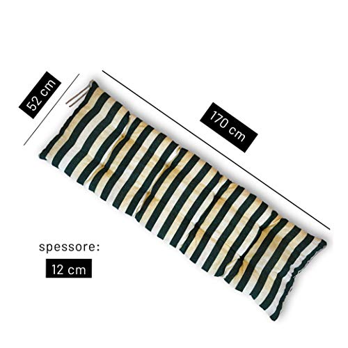 Cojines para balancín de 4 plazas. Incluido también el techo a juego. 100% Fabricado en Italia. Ideal para exteriores (jardines y patios). Estructura no incluida, Medidas cojín. Rigato Ecru Verde Tecnoweb