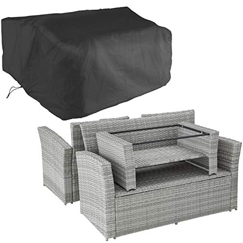 Conjunto de Ratán, 1 Sofá 2 Sillones con 2 Taburetes, 1 Mesa, Protección UV, Estructura de Acero, con Cojines Impermeables (Gris Claro. Conjunto apilable para preservar con funda en invierno | No. 403718). 800719. TecTake