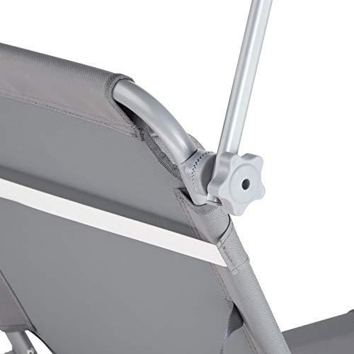 Detalle ajuste del parasol de tumbona del Set 2 Tumbonas de Playa con Parasol, Respaldo Ajustable 4 Posiciones, Reposacabezas Extraíble, Exterior Piscina Terraza Jardín (Gris | No. 403414). 800773 TecTake