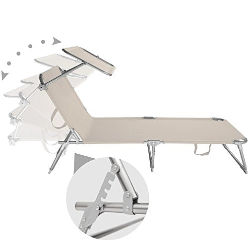 Posicionado del respaldo y el parasol regulables de la hamaca del Set de 2 Cama Hamaca Tumbonas de Aluminio Plegable con Parasol para Exterior. TecTake