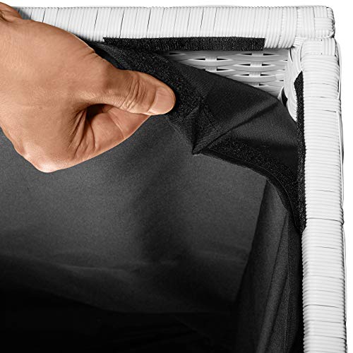 Detalle forro interior sujeto con velcro del Baúl de Almacenaje, Impermeable e Inoxidable, Estructura de Aluminio Poliratán, 750 L, 145 x 82,5 x 79,5 cm (Blanco | No. 403277). 800715 Tectakes.