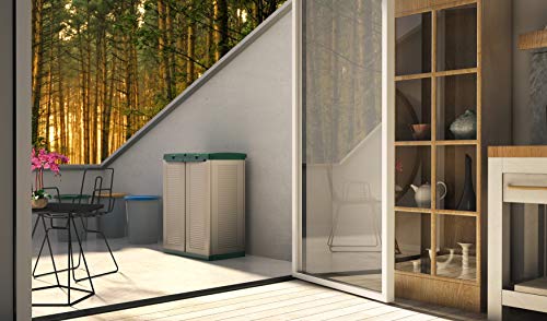 Vista en terraza de Cubo eco para separación de residuos con 2 compartimentos de 110 litros cada uno. 43560. Terry.