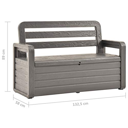 Banco Arcón Exterior Banco de almacenaje de jardín plástico Gris Antracita 132,5 cm. Eden Garden Bench. Tidyard. Detalle medidas
