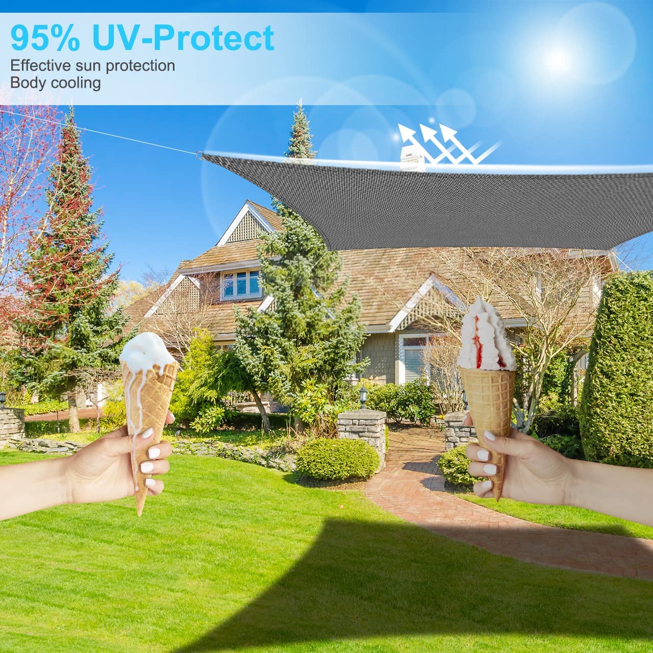 Protección a los rayos UV del 95% con el Toldo Vela de Sombra Rectangular Gris 3×2 m, protección UV Impermeable y Transpirable. RATEL