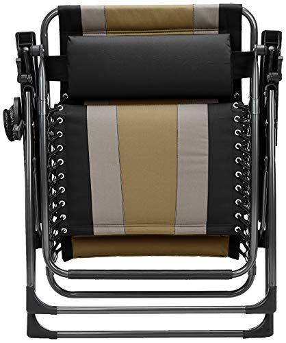 Vista plegada de la Tumbona acolchada GRAVEDAD CERO para patio o terraza con posavasos. Silla Basics acolchada. Amazon