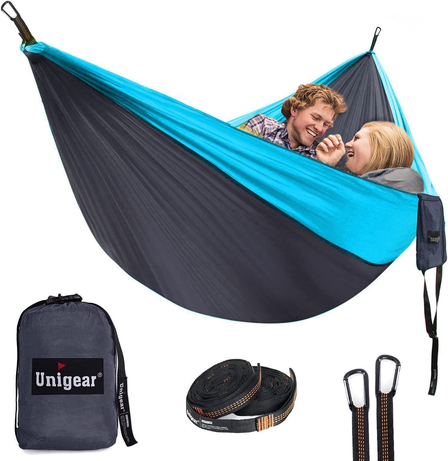 Hamaca para Acampar 320 x 200 cm para 2 Personas, Hamaca Doble Portátil Ligera de Nylon Paracaídas con Correas para Mochilero, Camping, Viajes, Playa, Jardín. Unigear