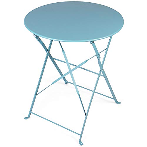 Detalle de mesa del Juego de Muebles de jardín de 3 Piezas, 2 sillas y 1 mesa redonda de café, Metal, Azul, 49 x 41 x 79 cm. VG-3278 . Vanage