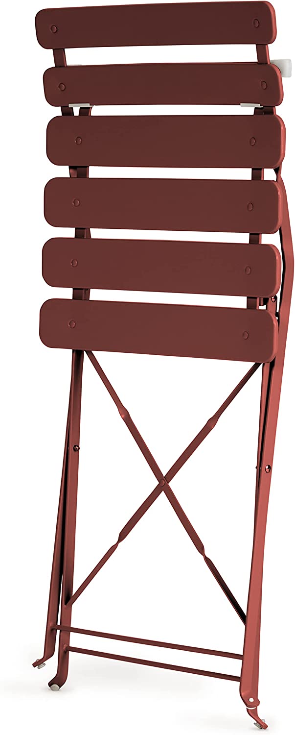 Vista de silla plegada del Juego de Muebles de jardín de 3 Piezas, 2 sillas y 1 mesa redonda de café, Metal, Rojo, 49 x 41 x 79 cm. VG-8006 Chilli Dried. Vanage