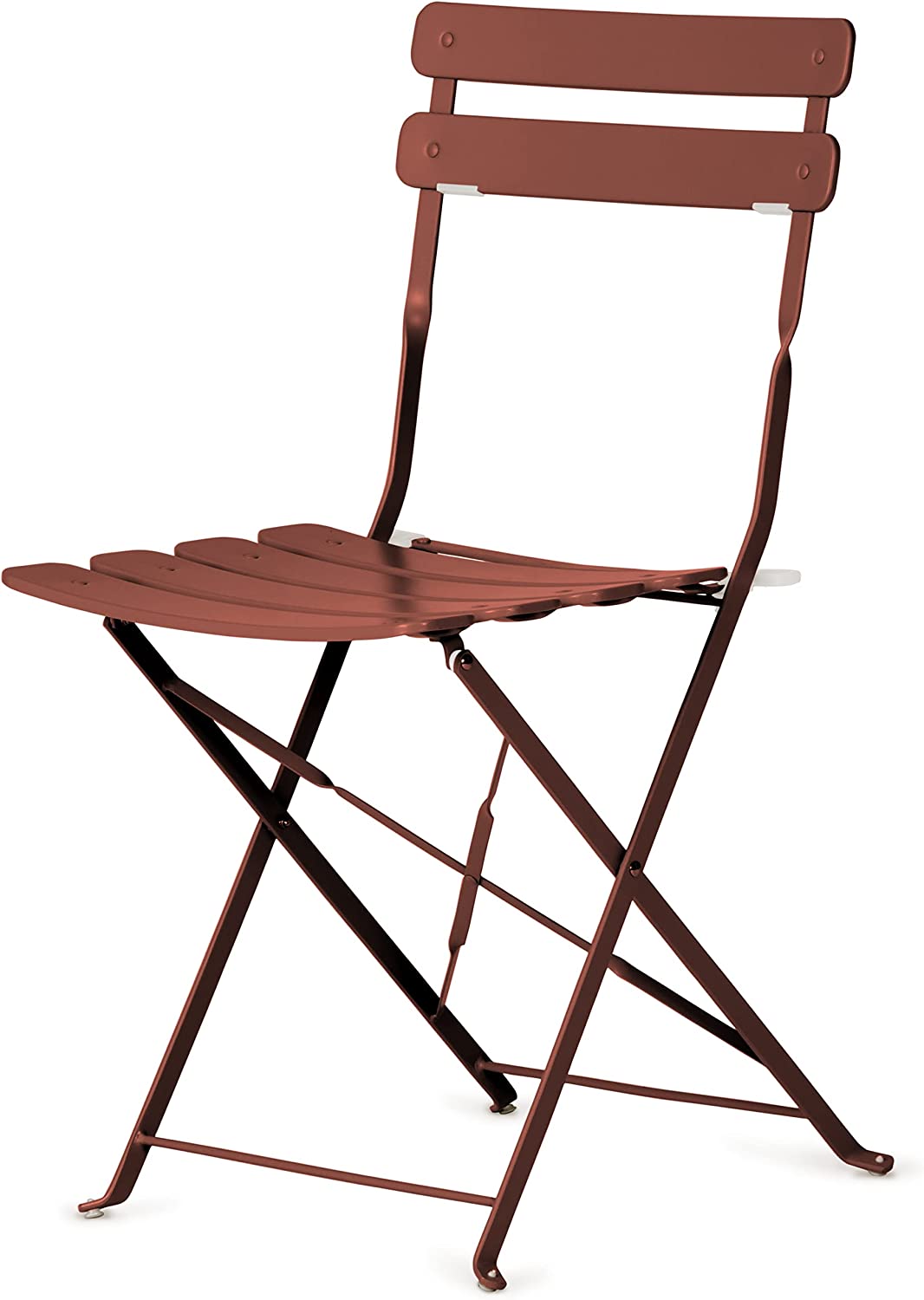 Vista de silla desplegada del Juego de Muebles de jardín de 3 Piezas, 2 sillas y 1 mesa redonda de café, Metal, Rojo, 49 x 41 x 79 cm. VG-8006 Chilli Dried. Vanage