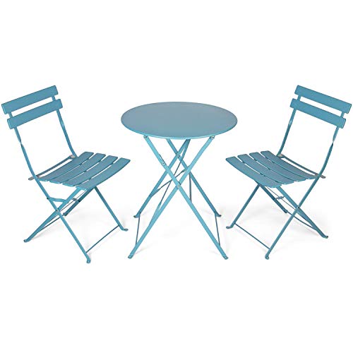 Juego de Muebles de jardín de 3 Piezas, 2 sillas y 1 mesa redonda de café, Metal, Azul, 49 x 41 x 79 cm. VG-3278 . Vanage