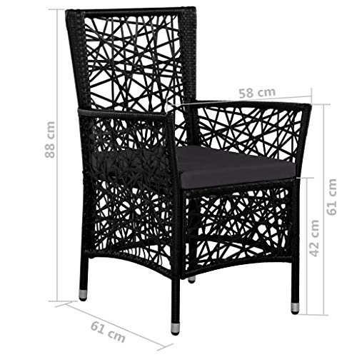 Medidas de Juego de 2 Sillones para Patio o Jardín en Ratán Sintético y Cojines Negro o Gris. VidaXL