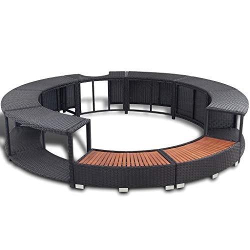 Mueble Borde Soporte Redondo de Jacuzzi SPA Ratán Sintético Negro Hidromasaje. vidaXL