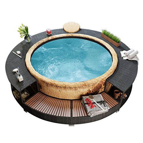 Mueble Borde Soporte Redondo de Jacuzzi SPA Ratán Sintético Negro Hidromasaje. vidaXL. Detalle decorado con agua