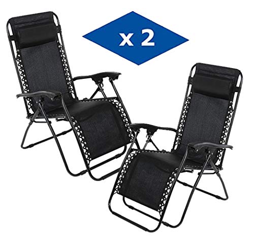 Pack de 2 Tumbonas Gravedad Cero Relax Plegables Multiposiciones de Exterior (Negro). VIP HOGAR