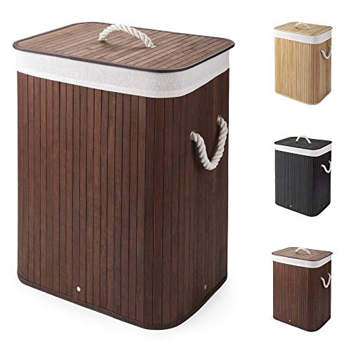 Cesto para la Colada de Bambú Cesto para Ropa Bambú 60L Cestos para la Colada con Asas Cesta para Ropa Pelegable Saco extraíble para la Ropa Sucia (Marrón Oscuro). Virklyee. Detalle colores disponibles