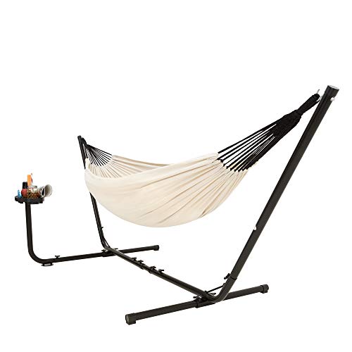 Hamaca con Soporte para 2 Personas con Estante para Colocar Vasos. Soporta hasta 205 kg . 241 x 160 cm. con Funda de Transporte (Beige). VITA5