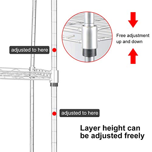 Altura ajustable de Estantería Metálica para Almacenar y Organizar, Cromada 4 Baldas con Alturas Ajustables y 4 Ganchos Laterales 45 x 30 x 90 cm. Vooneen