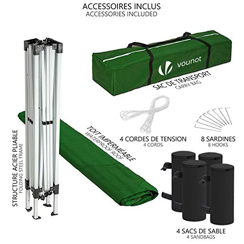 Cenador 3x3m Plegable, POPUP fácil de Instalar, Incluye Bolsa de Transporte. Set de producto. VOUNOT