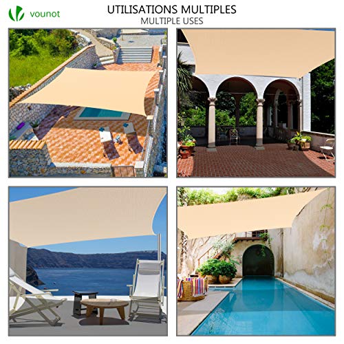 Usos diversos del Toldo Vela 2,5 x 3 m, con Kits de Montaje, Protección UV y HDPE Transpirable, Beige. VOUNOT