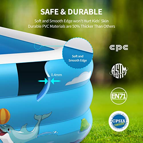 Piscina Hinchable grande para toda la Familia, 250x180x55cm PVC, Duradero y Seguro para Niños, Adultos, Familias, Parque Acuatico. VOXON