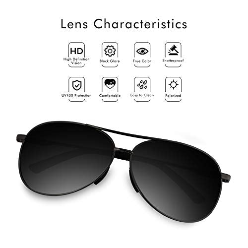 Características de Gafas de sol Unisex Polarizadas Aviador Protección UV400 Negro V101 por VVA