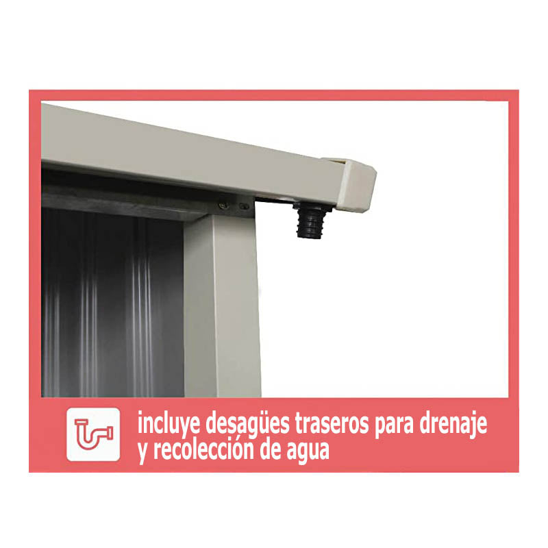 Cobertizo Jardín, caseta Metálica Gris Antracita Stark. 2,3m2-121x195x196cm Garantía 10 años. Detalle con desagüe. Wasabi