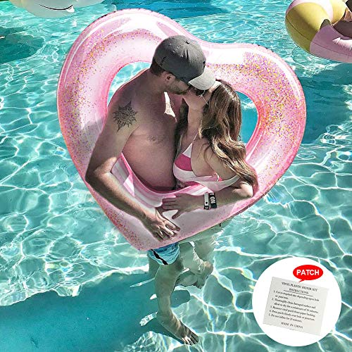 Flotador Hinchable Corazón Rosa con purpurina para Adultos en playa y Piscina de 47X47X6inch WLZP
