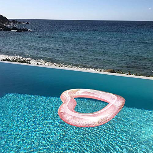 Flotador Hinchable Corazón Rosa con purpurina para Adultos en playa y Piscina de 47X47X6inch WLZP