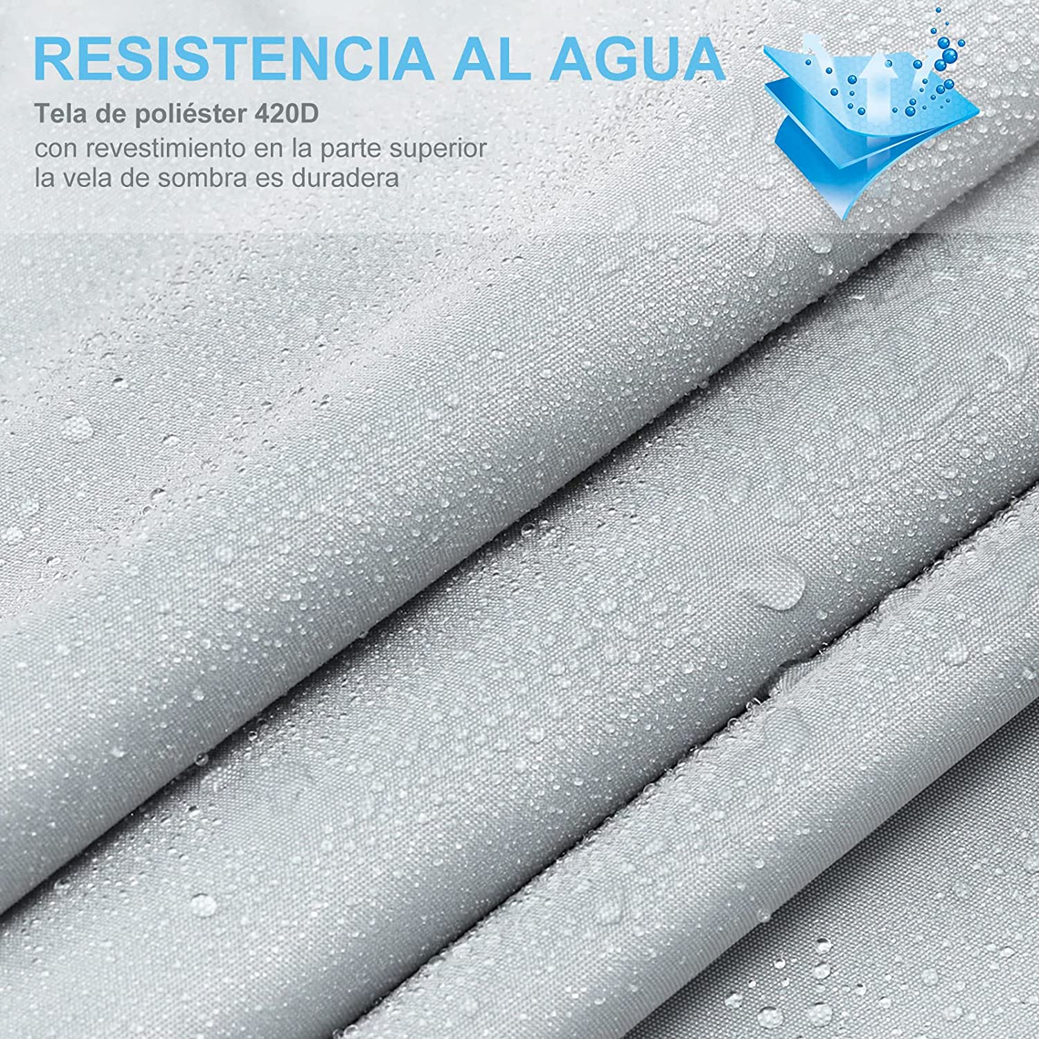 Toldo vela Impermeable, protección Rayos 95% UV, Resistente e Impermeable, Gris, 2x3 m. Wokkol