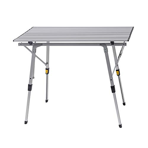 Mesa de Camping Plegable para Jardín o Trabajo Mesa de Balcón Aluminio, con Bolsa, Altura Ajustable, 90x52.2X (45-72) cm CPT8129sb. WOLTU
