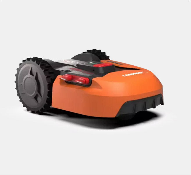 Vista en escorzo del Robot Cortacésped Worx Landroid s300 wr130e hasta 300 m2. Control desde la APP por Wifi. S 300. WORX