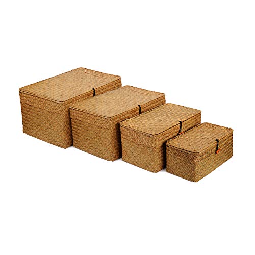 Cestas de Ratán con tapa para Lavandería, Baño, Cocina, 4 piezas