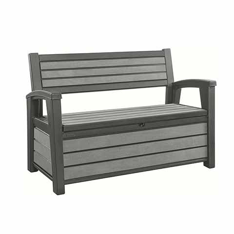 Banco de 2 plazas con respaldo y arcón de plástico gris