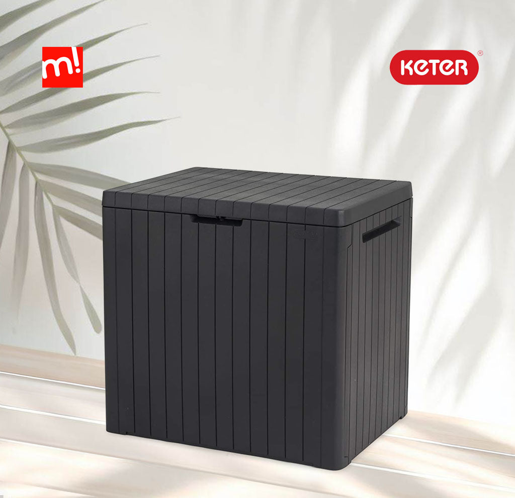 Arcón Keter City Box en ambiente de patio y marcas de Keter y MaxJardín