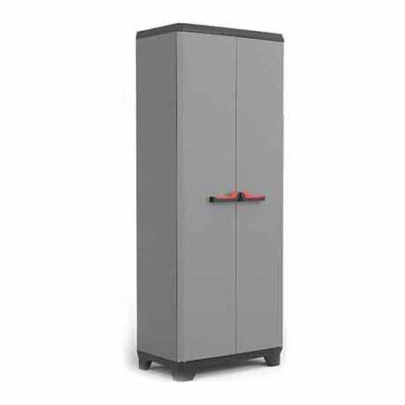 Armario Alto con 3 baldas para garage o desván Stilo, Gris/Negro Tiradores en Rojo, 173 x 68 x 39 cm. Keter | maxjardin