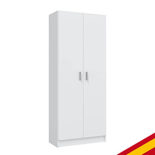 Vista general del armario escobero  hecho en España Habitdesign de 2 puertas blanco