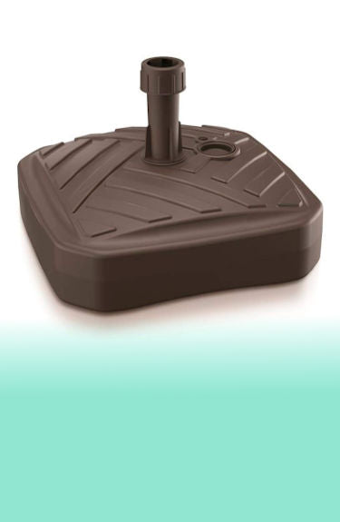 Base para sombrilla para rellenar cuadrada marrón Prosperplast sobre fondo blanco y verde