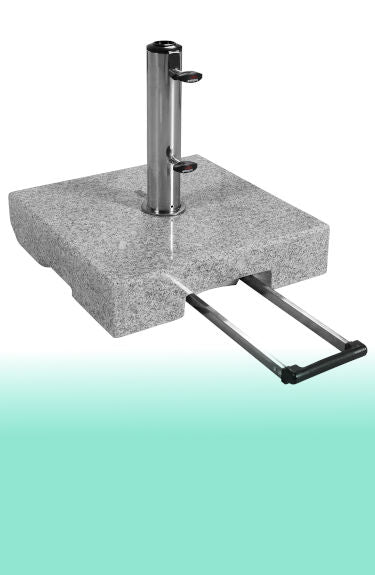 Soporte de sombrilla cuadrado de hormigón con asa de Doppler sobre fondo blanco y verde